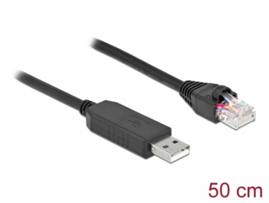 Picture of Delock Serial Connection Cable with FTDI chipset, USB 2.0 Type-A male to RS-232 RJ45 male 50 cm black