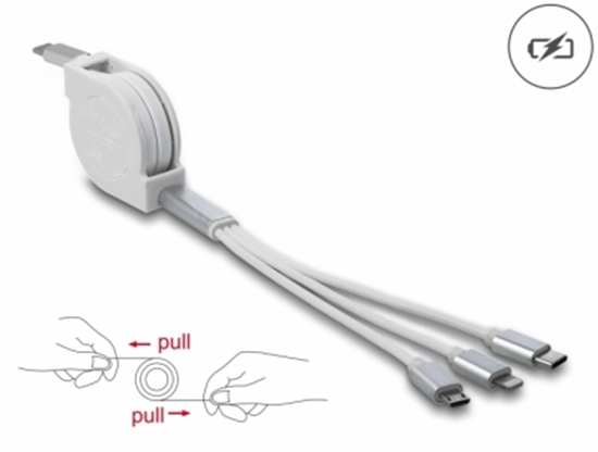 Picture of Delock USB Type-C™ 3 in 1 Retractable Charging Cable for Lightning™ / Micro USB / USB Type-C™ white