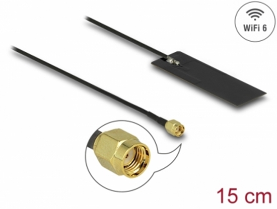 Изображение Delock WLAN WiFi 6 802.11 ac/ax/a/h/b/g/n Antenna RP-SMA plug 2 - 4 dBi 15 cm PCB internal self-adhesive