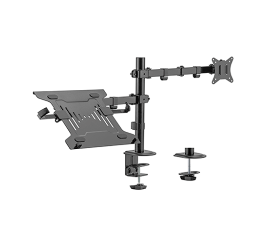 Изображение Gembird MA-DA-03 Adjustable desk mount with monitor arm and notebook tray (rotate, tilt, swivel), 17”-32”, up to 9 kg