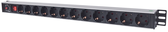 Изображение Intellinet Vertical Rackmount 12-Way Power Strip - German Type, With On/Off Switch and Overload Protection, 1.6m Power Cord