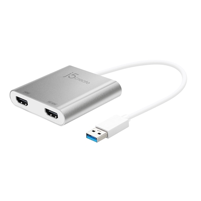 Изображение j5create JUA365 USB™ 3.0 to Dual HDMI Multi-Monitor Adapter, Silver