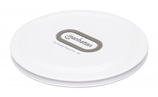 Изображение Manhattan Smartphone Wireless Charging Pad, Up to 15W charging (depends on device), QI certified, USB-C to USB-A cable included, USB-C input into pad, Cable 80cm, White, Three Year Warranty, Boxed