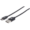 Изображение Manhattan USB-C to USB-A Cable, 1m, Male to Male, Black, 480 Mbps (USB 2.0), Equivalent to USB2AC1M, Hi-Speed USB, Lifetime Warranty, Polybag