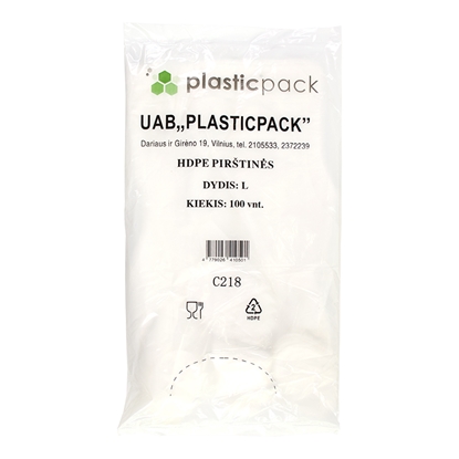 Attēls no Polietilēna cimdi PLASTICPACK, HDPE, L izmērs, 100 gab./50 pāri