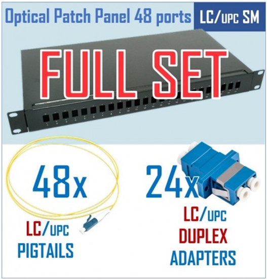 Изображение Optiskais komutācijas paneļa komplekts | 19" | 48 portiem | LC/UPC adapteri| LC/UPC pigtaili