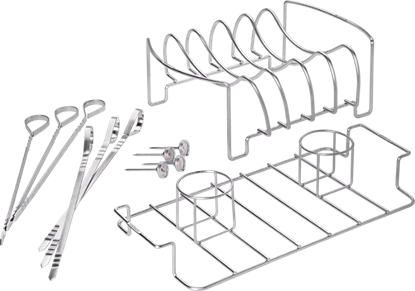 Picture of Rinkinys mėsai kepti: 6 iešmai ir 4 termometrai, grotelės šonkauliams bei dvigubas stovas vištoms