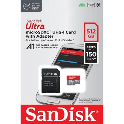 Picture of Sandisk Ultra Android microSDXC 512GB 150MB/s A1 Cl.10 UHS-I Memory Card + Adapter