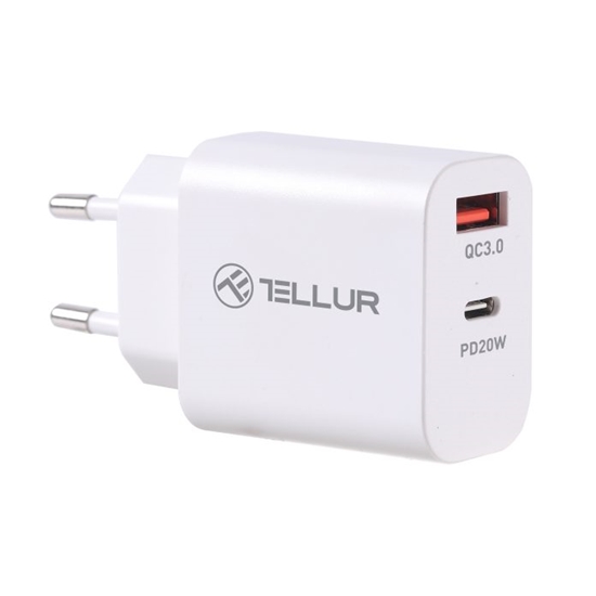 Picture of Tellur Dual Port Wall Charger PDHC PD 20W + QC3,0 18W White