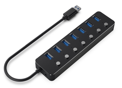 Attēls no USB Centrmezgls Gembird USB 3.1 Powered 7-port Hub with Switches Black