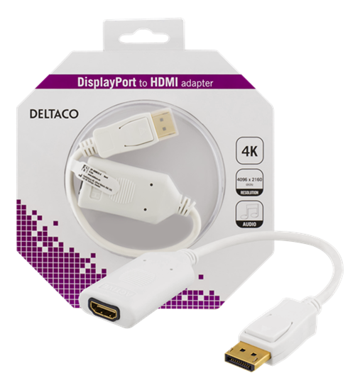 Изображение Adapteris DELTACO DP-HDMI, 4K i 60Hz, aktivus, HDCP 2.2, 3D, 0,1m / DP-HDMI33-K