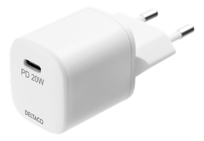 Attēls no Adapteris DELTACO USB-C PD, 100-240 V, 20 W, baltas / USBC-AC142