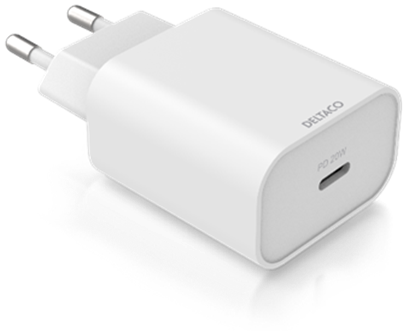 Attēls no Adapteris DELTACO USB-C PD, 100-240 V, 20 W, baltas / USBC-AC144