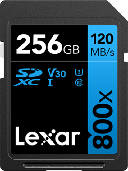 Picture of Atm.kort. LEXAR PROFESSIONAL 800x SDXC UHS-I cards, C10 V10 U3, R120/45MB 256GB
