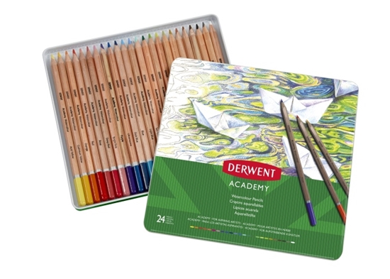 Изображение Derwent Academy Watercolour Pencils 24 colours, Tin box