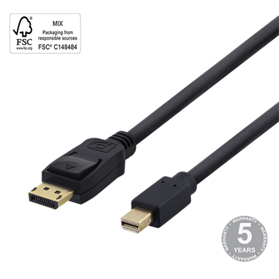 Изображение Kabelis DELTACO DisplayPort - miniDisplayPort, 4K UHD, 2m, juodas / 00110006