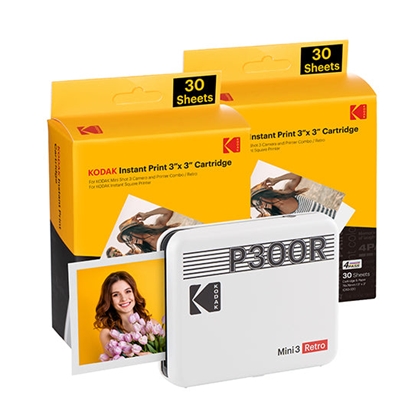 Изображение KODAK MINI 3 RETRO INSTANT PHOTO PRINTER P300R WHITE 3X3 + 60SHEETS