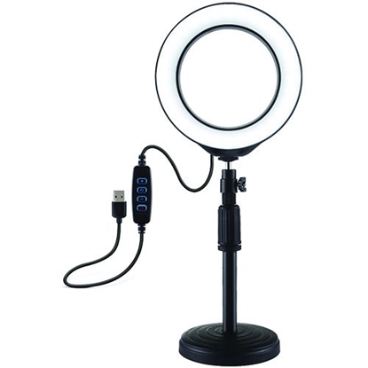 Attēls no LED žiedinė lempa 16cm, su stovu 18-28cm, USB