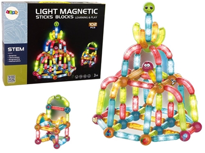 Attēls no LIGHT MAGNETIC STICKS šviečiančių edukacinių magnetinių kaladėlių rinkinys, 102 el.