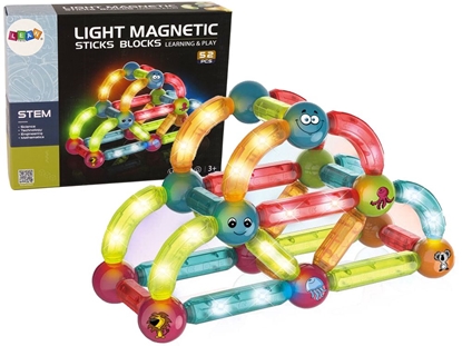 Attēls no LIGHT MAGNETIC STICKS šviečiančių edukacinių magnetinių kaladėlių rinkinys, 52 el.
