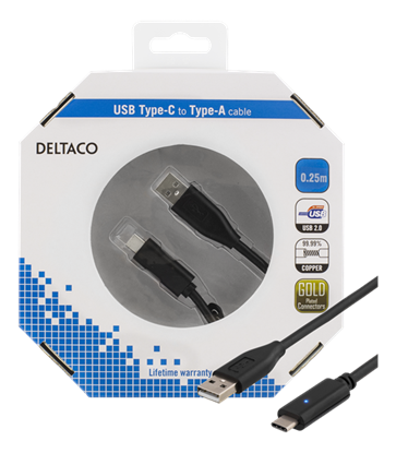 Picture of Mob. telefono kabelis DELTACO USB 2.0 "C-A", 0.25m, juodas / USBC-1002-K