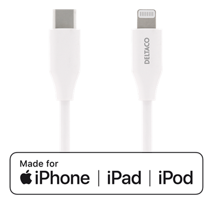 Изображение Mob. telefono kabelis DELTACO USB-C su Lightning jungtimi, 2m, baltas / IPLH-320M