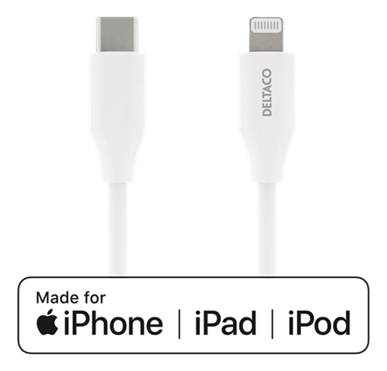 Изображение Mob. telefono kabelis DELTACO USB-C su Lightning jungtimi, 2m, baltas / IPLH-320M