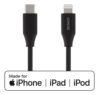 Изображение Mob. telefono kabelis DELTACO USB-C su Lightning jungtimi, 2m, juodas / IPLH-321M