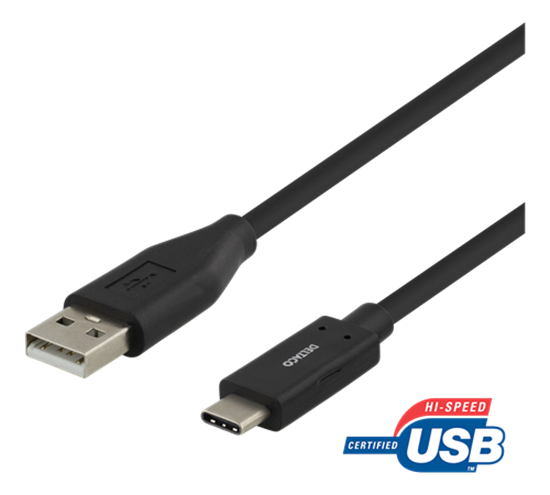 Изображение Mob.telefono kabelis DELTACO USB 2.0 "C-A", 0.5m, juodas / USBC-1003M