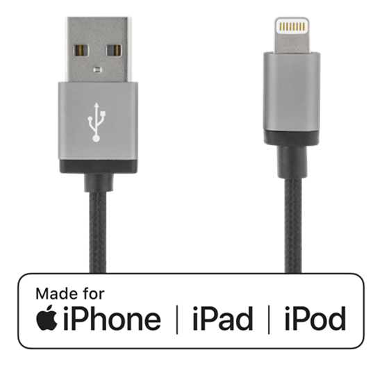 Изображение Mob.telefono kabelis DELTACO USB-Llightning iPhone, 1.0m, juodas / IPLH-225F