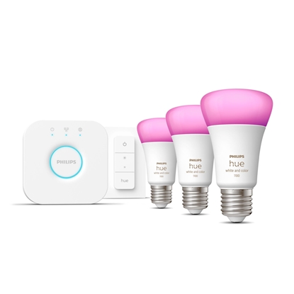 Picture of Philips Hue White and colour ambience Starter kit: 3 E27 smart bulbs (1100) + dimmer switch