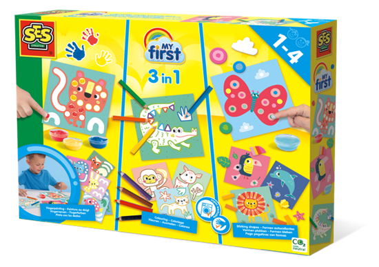 Picture of SES SES My first 3 in 1 fingerpainting set with colouring and sticking shapes