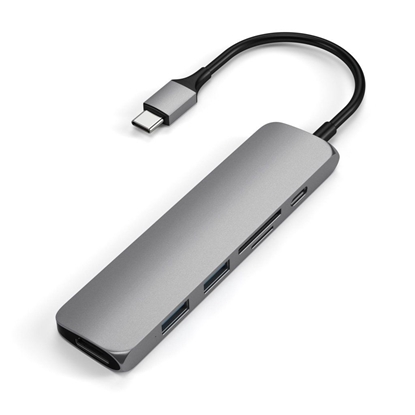 Attēls no Šakotuvas SATECHI Slim USB-C, HDMI, USB 3.0 ir kortelių skaitytuvas