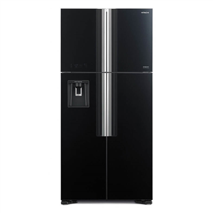 Attēls no Hitachi | Refrigerator | R-W661PRU1 (GBK) | Energy efficiency class F | Free standing | Side by side | Height 183.5 cm | Fridge net capacity 396 L | Freezer net capacity 144 L | Display | 40 dB | Glass Black