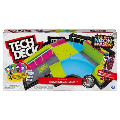 Picture of Tech Deck , Neon Mega Park X-Connect Creator, Customizable Glow-in-the-Dark Ramp Set with 2 Blind Skateboard Fingerboards, 90+ Pieces, Gift for Ages 6+