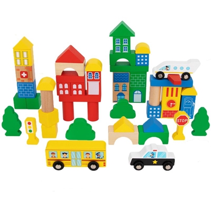 Изображение Tooky Toy City medinės kaladėlės, 50 el.