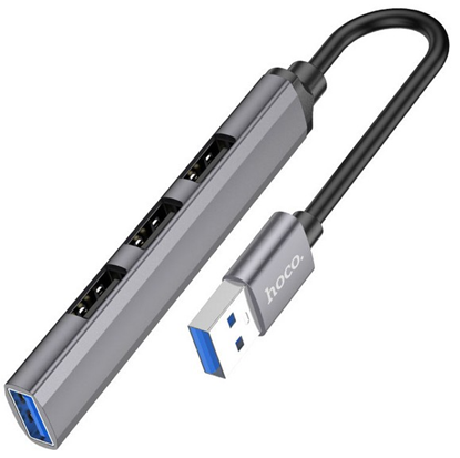 Picture of USB šakotuvas Hoco HB26 4-in-1 adapter USB-A to 1xUSB3.0 + 3xUSB2.0 pilkas