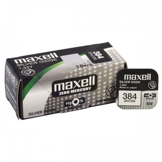 Picture of 384 baterijas 1.55V Maxell sudraba-oksīda SR41SW iepakojumā 1 gb.