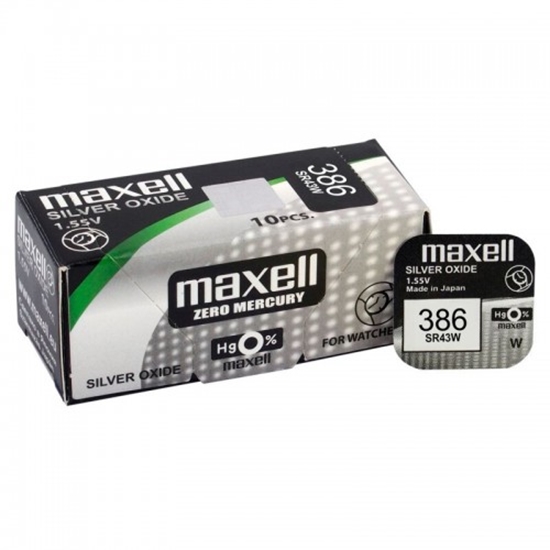 Picture of 386 baterijas 1.55V Maxell sudraba-oksīda SR43SW iepakojumā 1 gb.