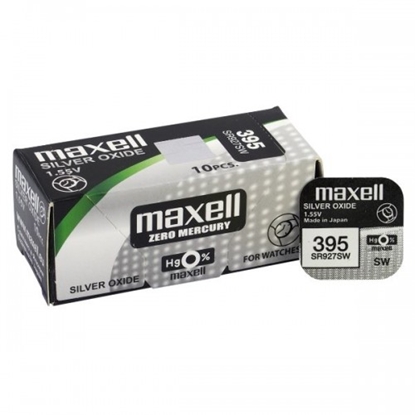 Picture of 395 399 baterijas 1.55V Maxell sudraba-oksīda SR927SW, 399 iepakojumā 1 gb.