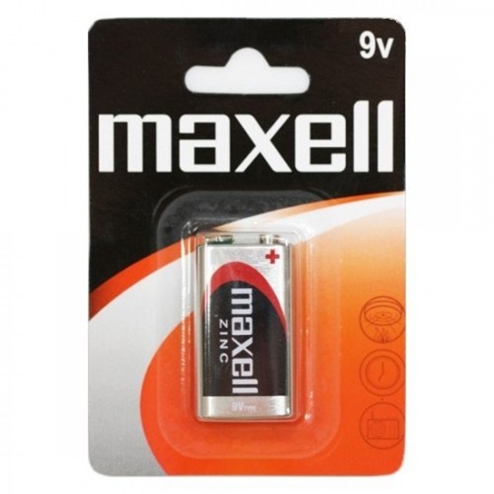 Изображение 9V 6LR61 / 6F22  baterija 9 Volti Maxell Zinc-carbon 1B iepakojumā 1 gb.