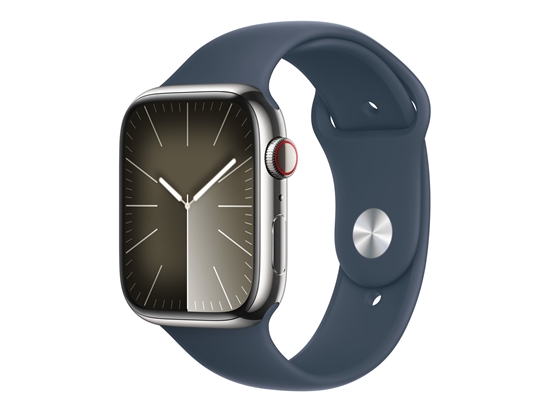 Picture of Išmanusis laikrodis APPLE Watch 9 GPS+Cell 45mm Silver Stainl. Steel Case/Storm Blue Sport Band-S/M