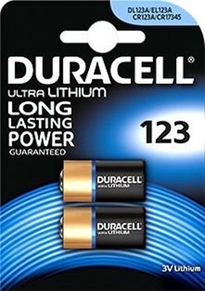 Изображение CR123A baterijas 3V Duracell litija DL123A 1550mAh iepakojumā 2 gb.