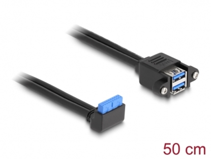 Изображение Delock Cable USB 5 Gbps pin header female 90° angled to 2 x USB 5 Gbps Type-A female for built-in 50 cm