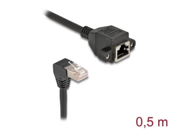 Изображение Delock Network Extension Cable S/FTP RJ45 plug 90° angled to RJ45 built-in jack Cat.6A 0.5 m black