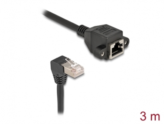 Изображение Delock Network Extension Cable S/FTP RJ45 plug 90° angled to RJ45 built-in jack Cat.6A 3 m black