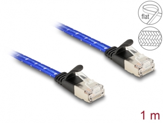 Picture of Delock RJ45 flat network cable with braided coating Cat.6A U/FTP 1 m blue