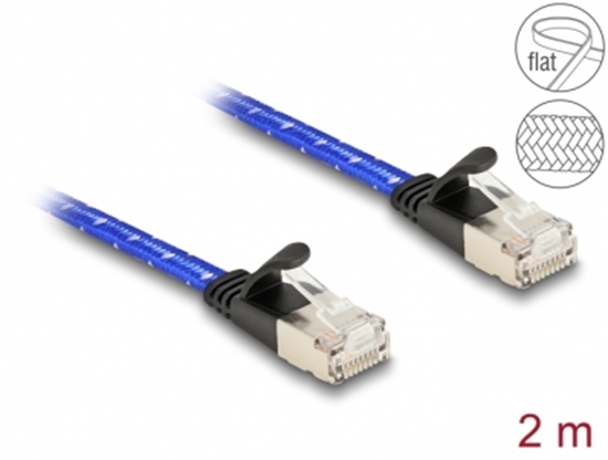 Изображение Delock RJ45 flat network cable with braided coating Cat.6A U/FTP 2 m blue