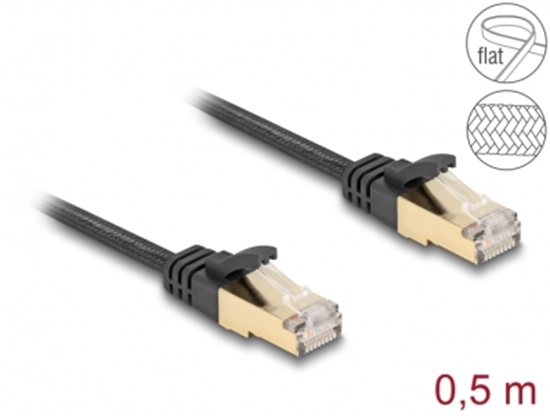 Picture of Delock RJ45 Flat Network Cable with braided jacket Cat.6A S/FTP plug to plug 0.5 m black