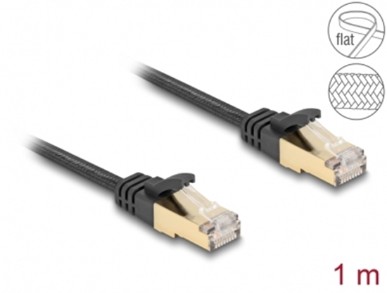 Изображение Delock RJ45 Flat Network Cable with braided jacket Cat.6A S/FTP plug to plug 1 m black